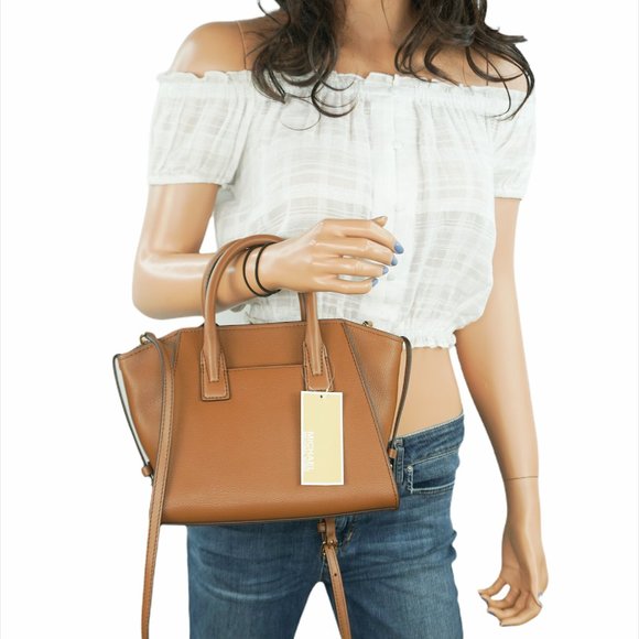 Michael Kors Avril Small Top Zip Satchel Shoulder Bag Brown Luggage - Picture 4 of 14